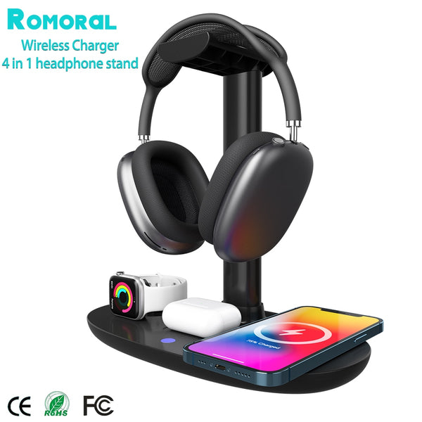 Romoral 4in1| 
Headset Holder Wireless Charger for IOS Phone iWatch